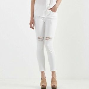 Current/Elliott Super High Waist Salty Destroy White Skinny Jeans